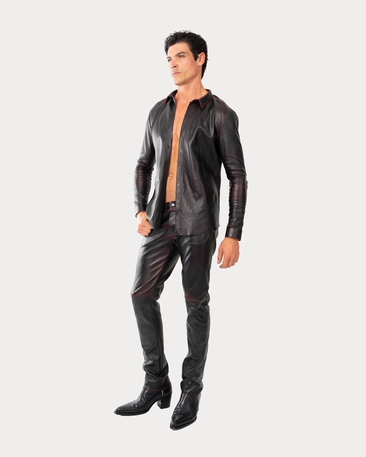 Pantalon en cuir stretch Jitrois porte de face